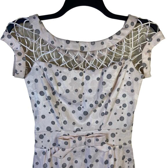 Tatyana Pin-Up Dress Women's Small Pink Grey Polka Dot Retro‎ Vintage 60s Style - Picture 3 of 16